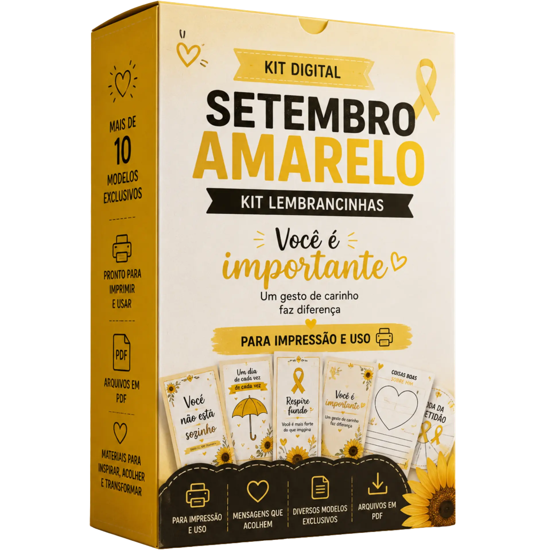 Caixa do Kit Digital Setembro Amarelo com lembrancinhas para imprimir