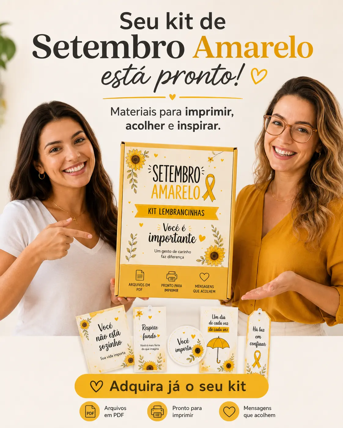 Diversos materiais do Kit Setembro Amarelo